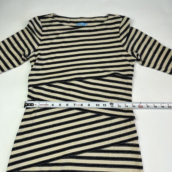 J. McLaughlin Nicola Dress Layered Stripe Black Cream Metallic Silver size XS - Picture 9 of 14
